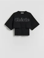 Koszulki dla dziewczynek - Reserved - Bluzka z topem - czarny - miniaturka - grafika 1