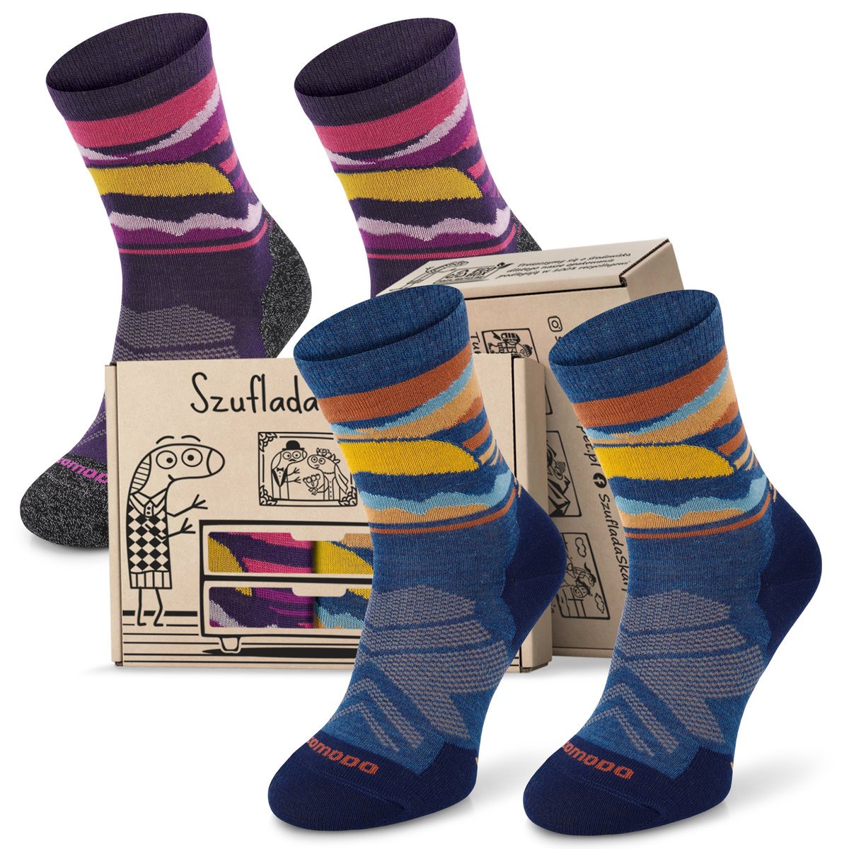 Comodo Termoaktywne Skarpety Merino 2-pak 35-38, Letnie Cienkie, Uniseks – Za Kostkę, Antybakteryjne Fioletowo-niebieskie, Na Prezent