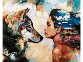 Malowanie po numerach - Obraz Malowanie Po Numerach Rama 50X40Cm Spojrzenie - Wilk I Kobieta - miniaturka - grafika 1