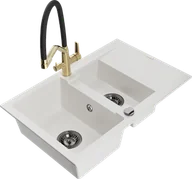 Zlewozmywaki z baterią - Mexen Gaspar zlewozmywak granitowy 1,5-komorowy z ociekaczem i baterią kuchenną Duo, biały - 6507-20-671701-57-B - miniaturka - grafika 1