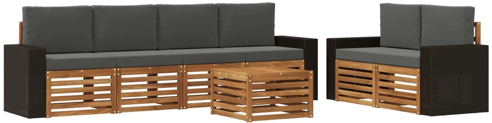 vidaXL Zestaw sof na zewnątrz z poduszką 7 pcs Naturalny i Antracytowy