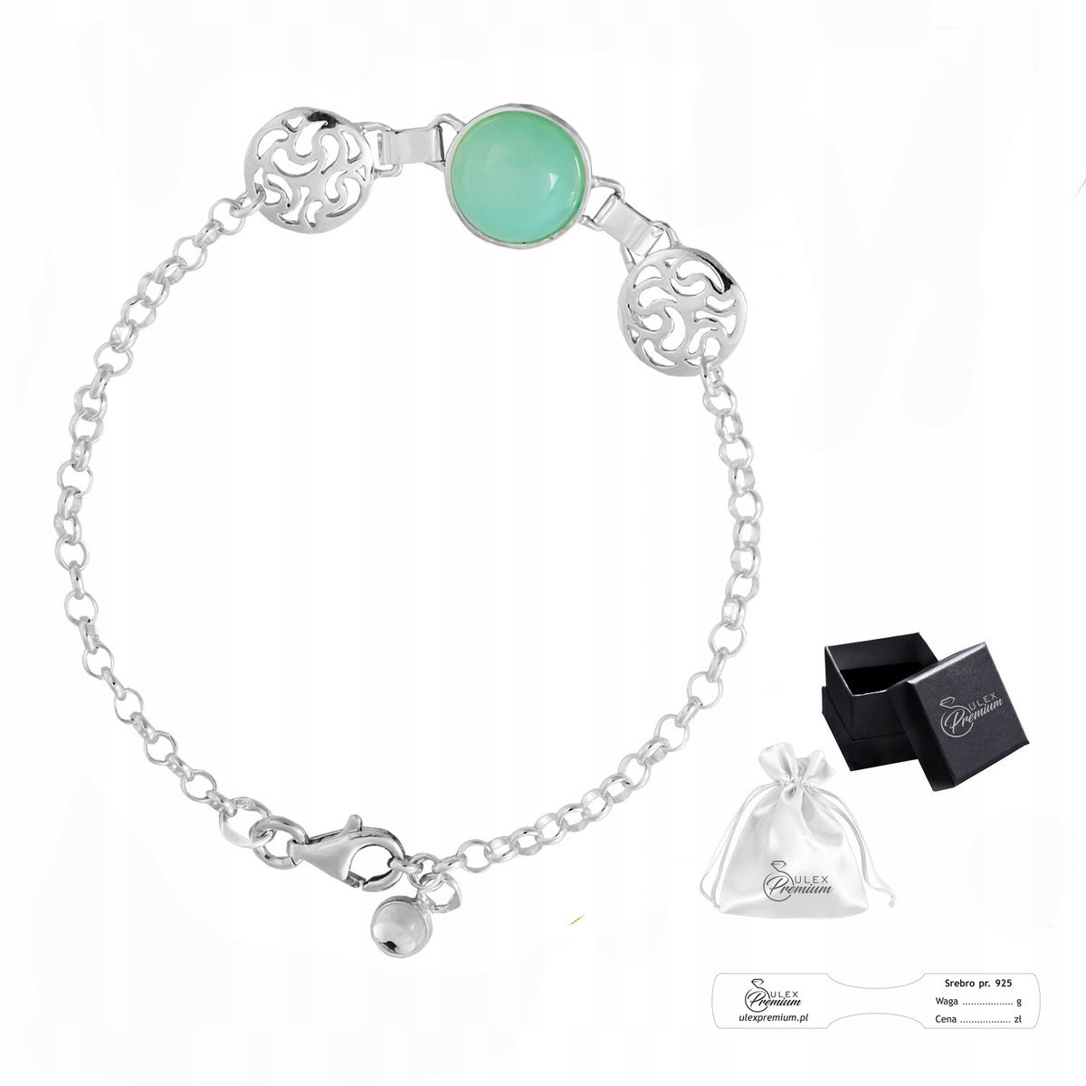 Bransoletka srebrna pr. 925 Elegancka z Kamieniem Agat Aqua dla Niej