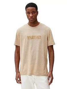 Koton Męski slogan Embroidered Tissued Crew Neck Short Sleeve T-Shirt, Beżowy pasek (0s6), XL - Paski - miniaturka - grafika 1