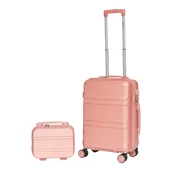 Walizki - Walizka Kabinowa + kuferek kosmetyczka zestaw Barut różowe złoto z ABS - miniaturka - grafika 1