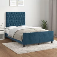 Łóżka - Lumarko Rama łóżka z zagłówkiem, ciemnoniebieska, 120x200 cm, aksamitna - miniaturka - grafika 1