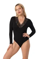 Komplety bielizny - Body damskie z długim rękawem i koronkowymi wstawkami ROSARIO czarne  XL - miniaturka - grafika 1