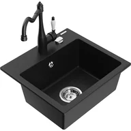 Zlewozmywaki z baterią - Mexen Milo zlewozmywak granitowy 1-komorowy z baterią kuchenną Carla, czarny - miniaturka - grafika 1