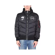 Kurtki męskie - ALPHA INDUSTRIES Męska kurtka puchowa z kapturem Voyager Fd, czarny, M - miniaturka - grafika 1