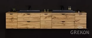 Szafka łazienkowa wisząca 2 x czarna umywalka nablatowa dąb naturalny 210 cm Victa Gante - Szafki łazienkowe - miniaturka - grafika 1