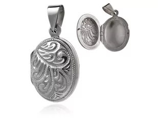 Elegancki owalny otwierany srebrny wisior sekretnik z grawerowanym wyciskanym wzorem srebro 925 - Wisiorki - miniaturka - grafika 1