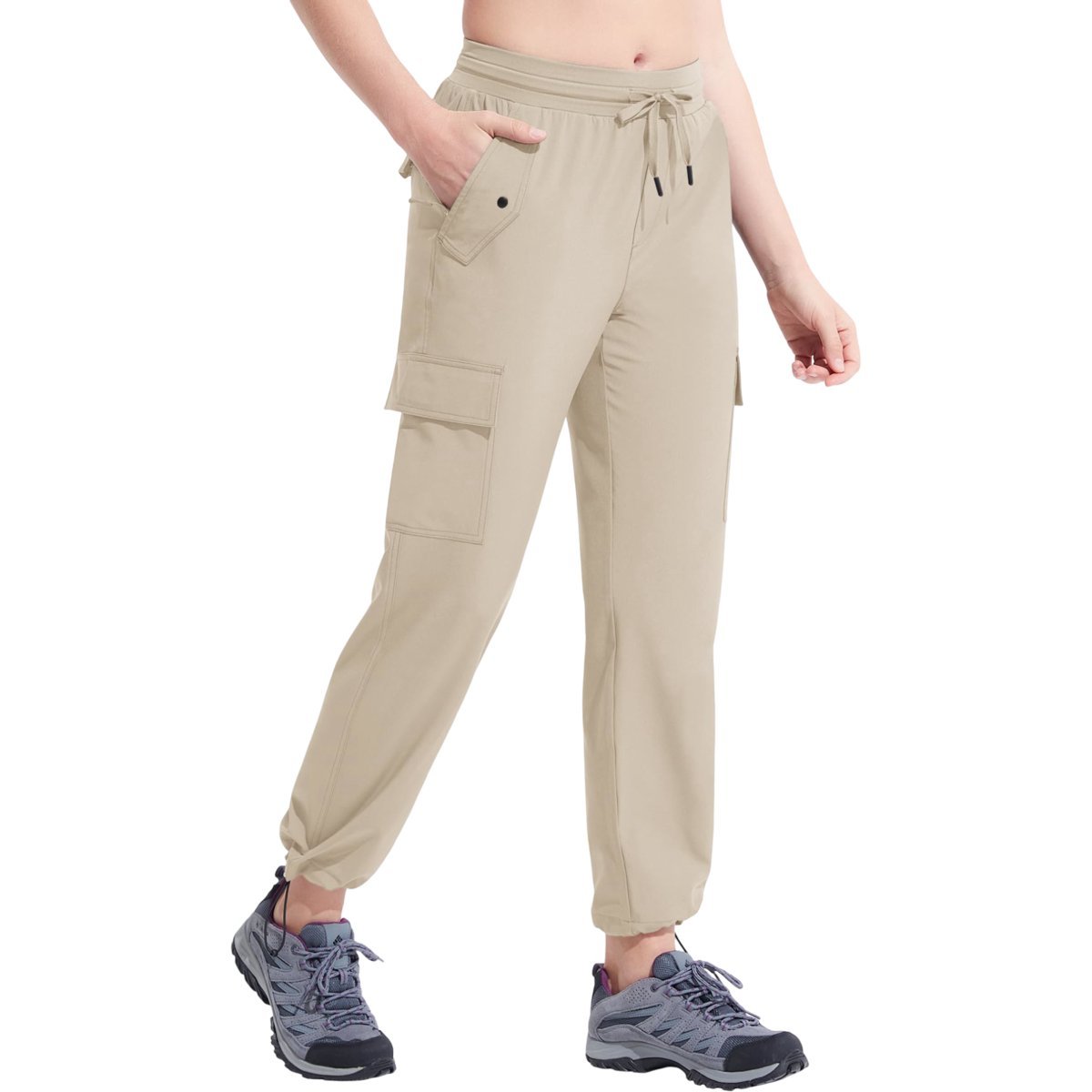 Damskie Spodnie Cargo Trekkingowe Wodoodporne Sportowe Beżowe M