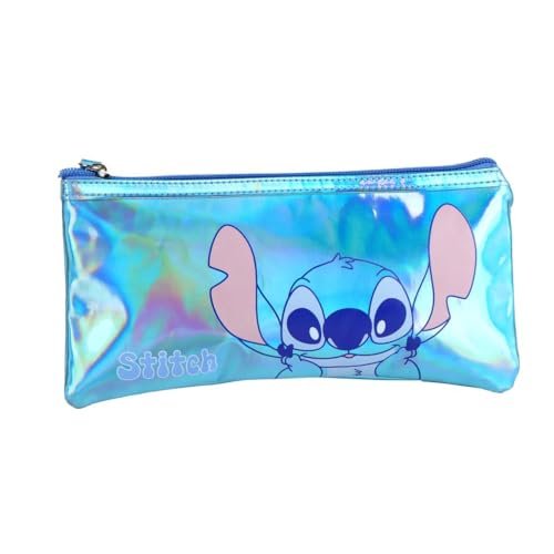 Holograficzny niebieski metaliczny piórnik Stitch - duży długopis szkolny z mocnym zapięciem - Disney Lilo & Stitch akcesoria dla dziewcząt i młodzieży - oryginalny prezent