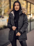 Kurtki damskie - Czarna kurtka damska zimowa parka z kapturem 2w1 Denley 16M9199 - miniaturka - grafika 1