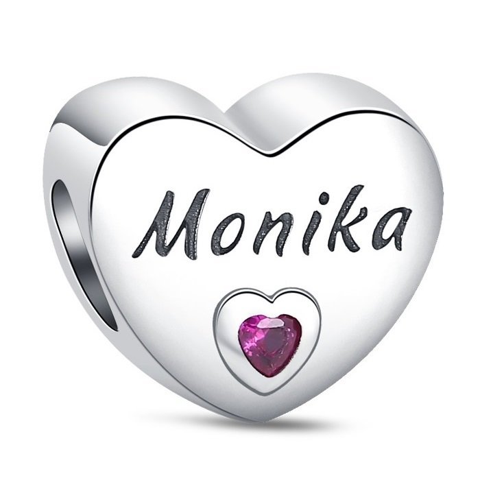 Zawieszka SREBRO 925 Charms koralik Imię Monika Serce
