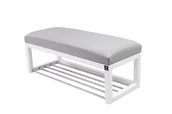 Ławki do przedpokoju - Ławka na buty, LPG-4, 115 cm, EMRAWOOD, drewno lite kolor biały siedzisko gładkie ekoskóra kolor popiel - miniaturka - grafika 1