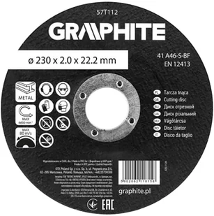 Graphite Tarcza tnąca, korundowa do metalu 230 x 2.0 x 22.2 mm, 41 A46-S-BF - Tarcze do pił - miniaturka - grafika 1