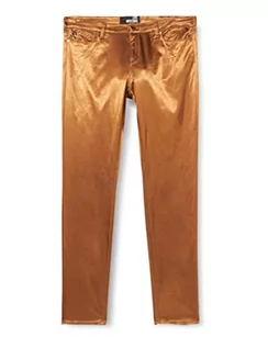 Spodnie damskie - Love Moschino Skinny Pięć Kieszonkowe Dziurki z Logo Tab z tyłu Paska Jeansy Damskie, Rust Brown, 26 - grafika 1