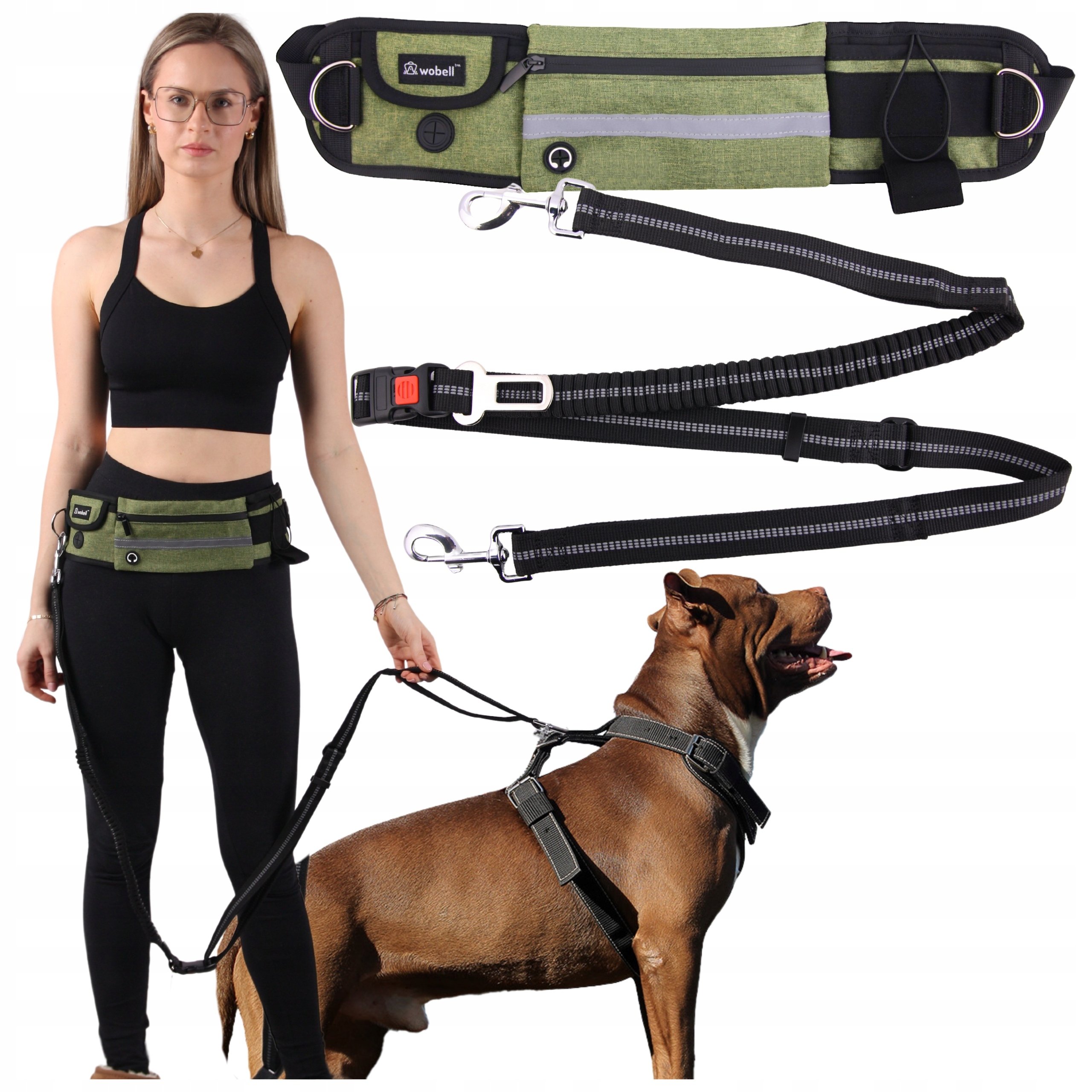 Smycz Sportowa Pas Biodrowy Nerka dla Psa Regulowana Amortyzator Mocna 50kg