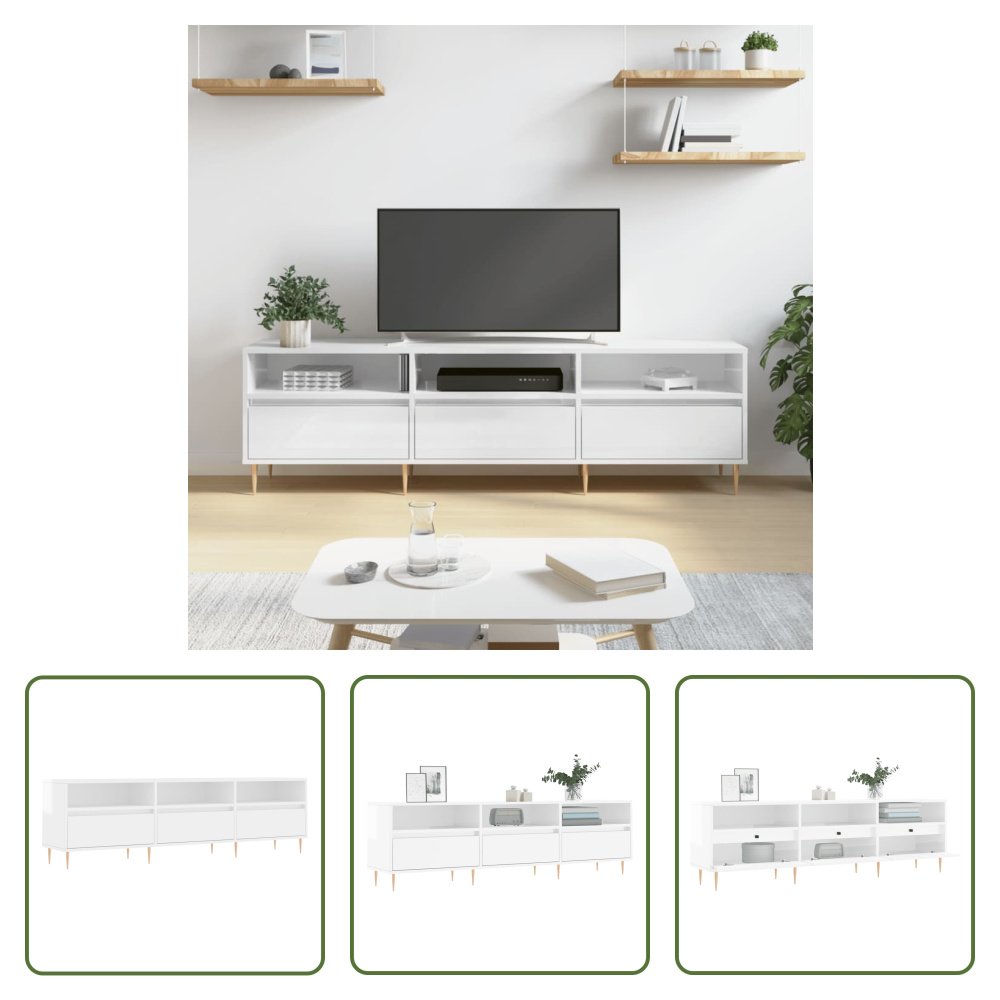 The Living Store szafka pod telewizor biały wysoki połysk 150x30x44,5 cm materiał drewnopochodny
