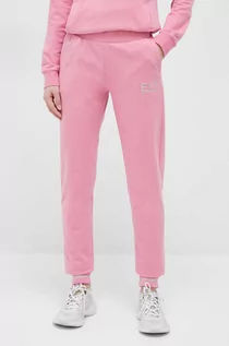 Spodnie damskie - EA7 Emporio Armani spodnie dresowe kolor różowy z nadrukiem - grafika 1