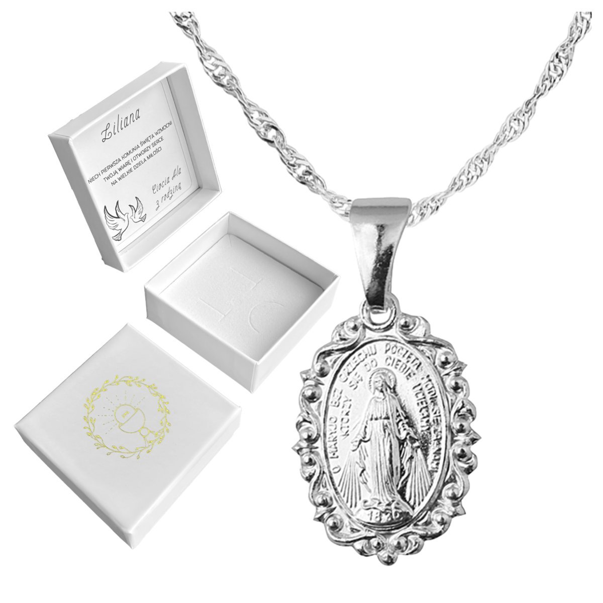 Srebrny CUDOWNY MEDALIK z łańcuszkiem SINGAPUR