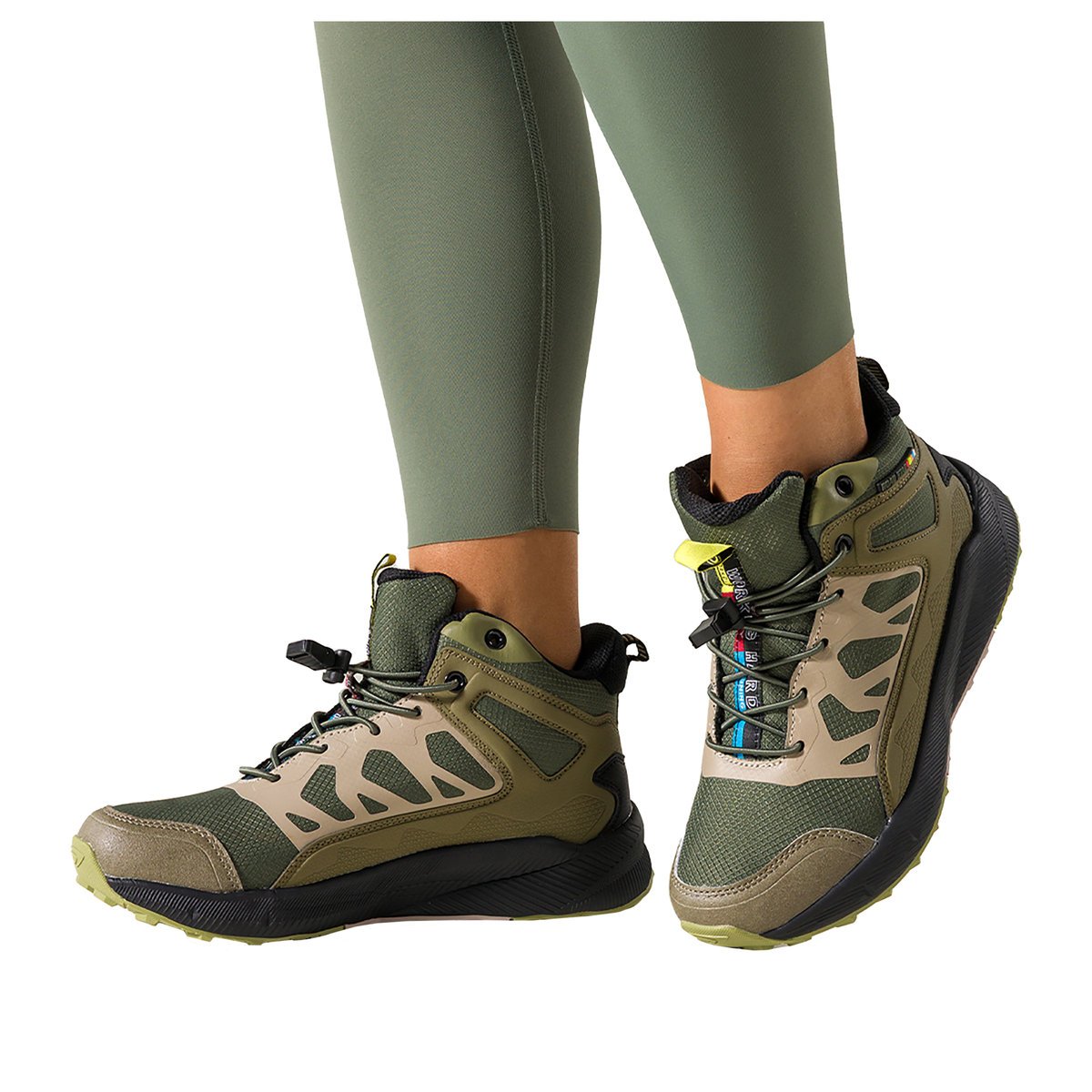 Zielone buty sportowe trekkingowe damskie wodoodporne na bieżnikowanej podeszwie z regulowaną elastyczną sznurówką beżowe wstawki Casu 7493-5D-36