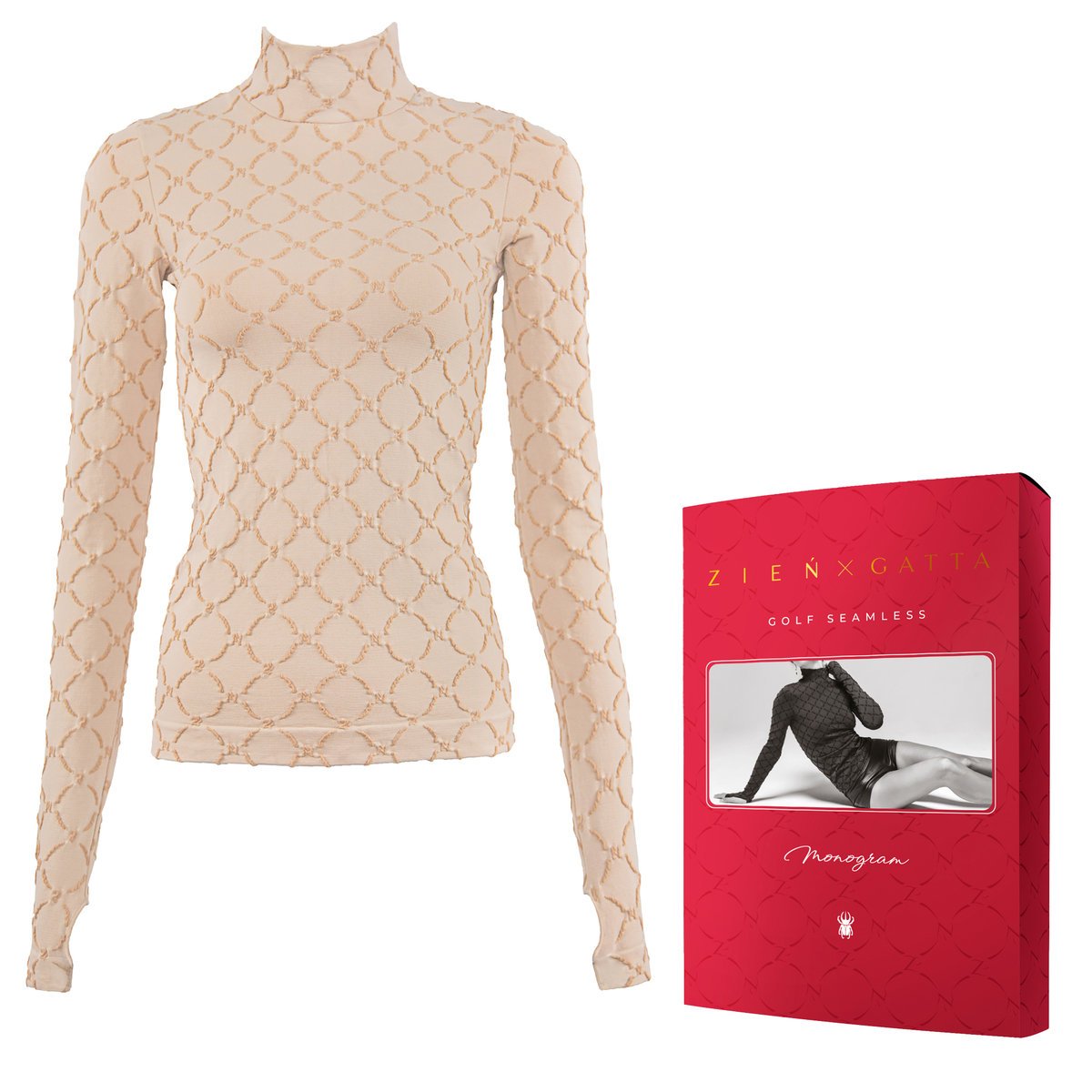 Gatta Golf damski Seamless Monogram - projekt MACIEJ ZIEŃ, z kolekcji POEM, geometryczny wzór, miękki, dopasowuje się do sylwetki, elastyczny, o wyd..