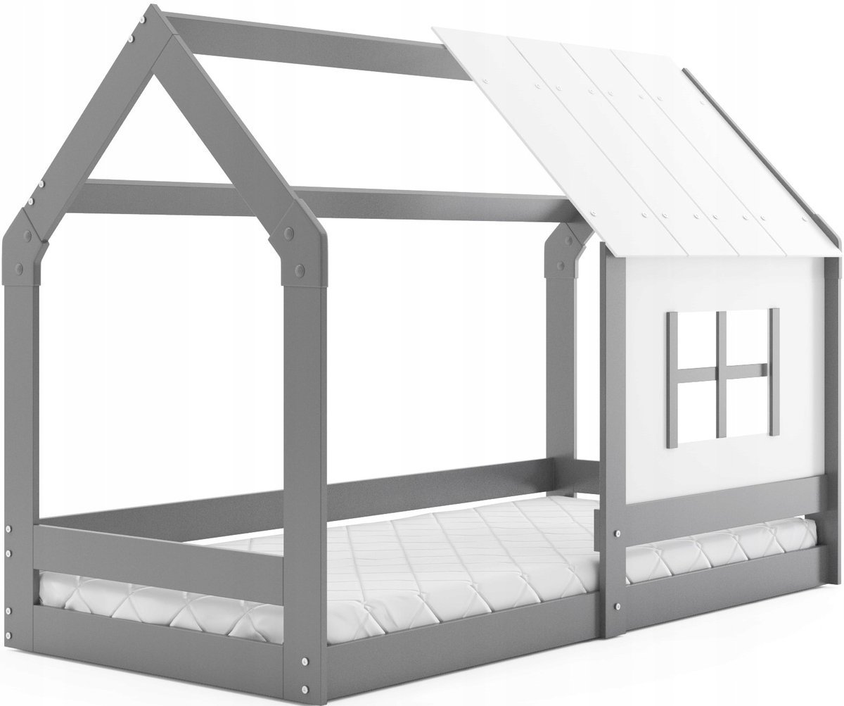 Łóżko dziecięce Domek z daszkiem 160x80 drewniane z materacem