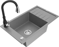 Zlewozmywaki z baterią - Mexen Elias zlewozmywak granitowy 1-komorowy z ociekaczem i baterią kuchenną Savita, szary - 6511-71-672601-70 - miniaturka - grafika 1