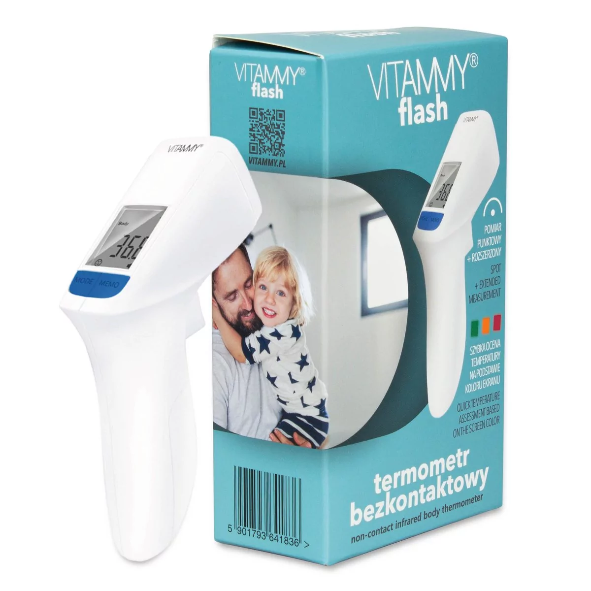 VITAMMY Termometr bezdotykowy FLASH HTD8816C Innowacyjna technologia 2 sposobów pomiaru HTD8816C