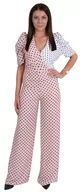 Kombinezony - Różowo-biały kombinezon w grochy, spodnium - miniaturka - grafika 1