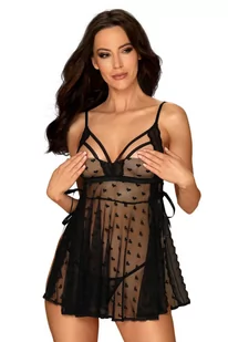 Koszulka Heartia Babydoll + stringi GRATIS! Czarny (Rozmiar S/M) - Piżamy damskie - miniaturka - grafika 1