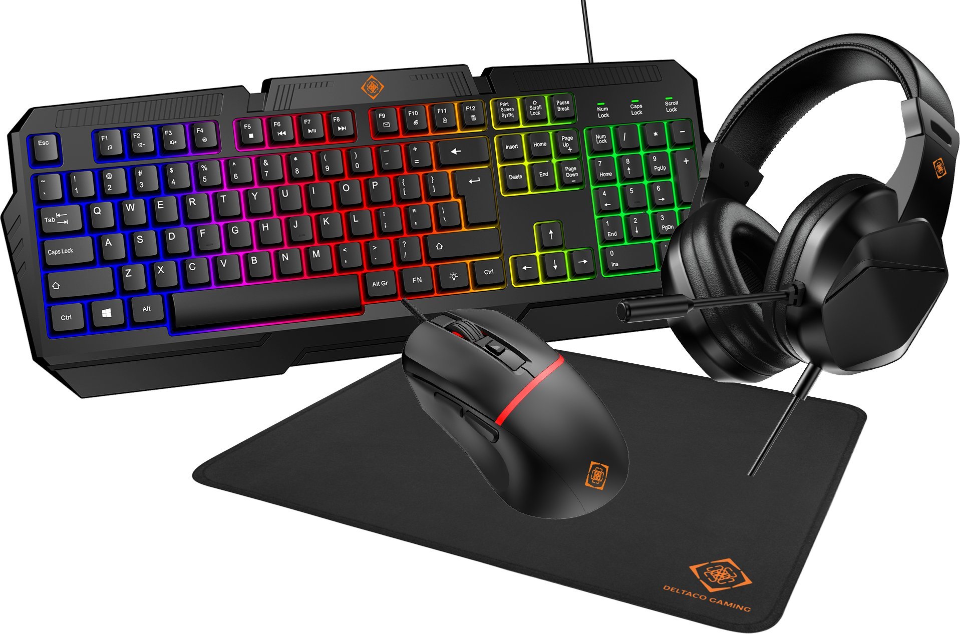 Deltaco Zestaw gamingowy 4-in-1 Gaming kit US layout Headset Keyboard Mice Mousepad