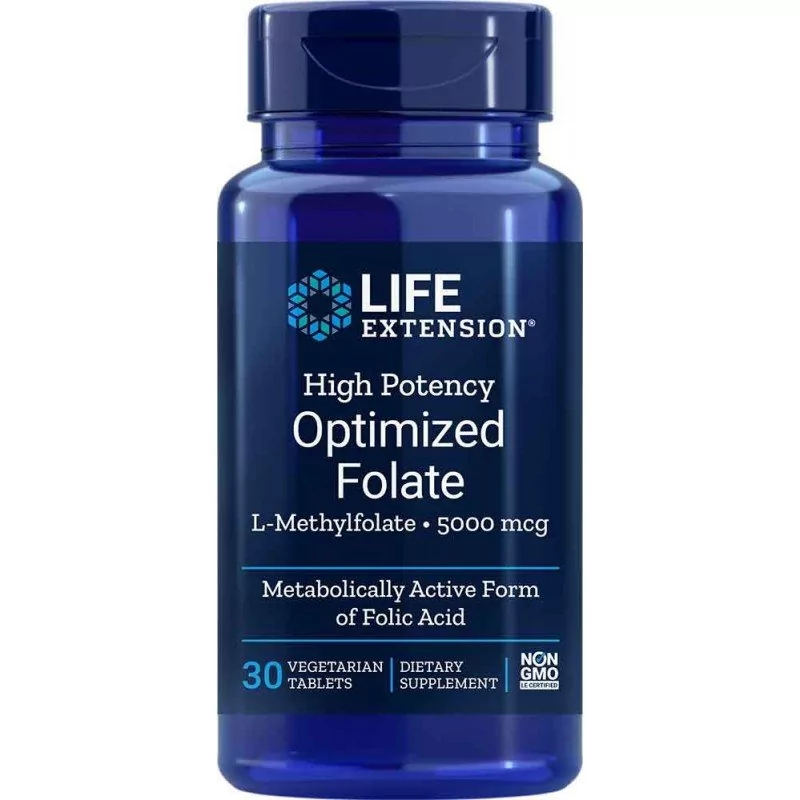 Life Extension - Zoptymalizowany Kwas Foliowy, 5000mcg, 30 tabletek wegetariańskich