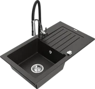 Zlewozmywaki z baterią - Mexen Pablo zlewozmywak granitowy 1-komorowy z ociekaczem i baterią kuchenną Aster, czarny/złoty metalik - 6510-75-73450-07 - miniaturka - grafika 1