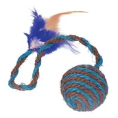 Zabawki dla kotów - Zabawka dla kota sizalowa piłka z piórkiem happet - miniaturka - grafika 1