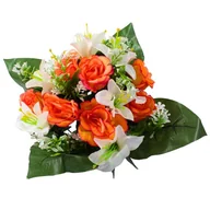 Sztuczne kwiaty - Sztuczne Kwiaty na Pomnik – Kompozycja Nagrobkowa Wiązanka z Róż i Lilii Białych H226024-2 - miniaturka - grafika 1