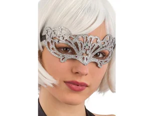 Brokatowa maska karnawałowa srebrna - 1 szt. - Dodatki do strojów karnawałowych - miniaturka - grafika 1