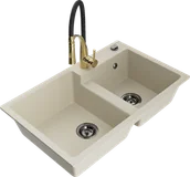 Zlewozmywaki z baterią - Mexen Tomas zlewozmywak granitowy 2-komorowy z baterią kuchenną Aster, beżowy - 6516-69-73450-57-B - miniaturka - grafika 1