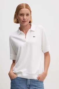 Lacoste t-shirt damski kolor beżowy z kołnierzykiem - Koszulki i topy damskie - miniaturka - grafika 1