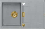 Zlewozmywaki - QUADRON OWEN 111 GraniteQ zlewozmywak z syfonem i zaslepką 1-komorowy z/o (760x500x215 kom. 330x430) silver stone / elementy złote - miniaturka - grafika 1