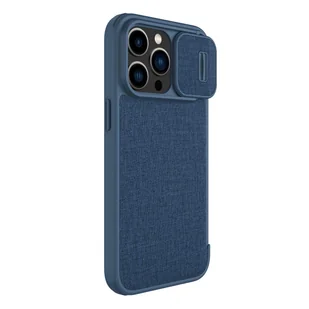 Nillkin Qin Cloth Pro Case etui do iPhone 14 Pro osłona na aparat kabura pokrowiec obudowa z klapką niebieski - Etui i futerały do telefonów - miniaturka - grafika 3