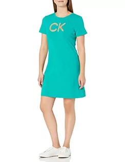Sukienki - Calvin Klein Damska sukienka z krótkim rękawem z logo T-shirt, dżungla, M - grafika 1
