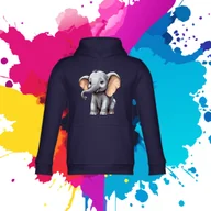 Bluzy dla dziewczynek - Bluza dziecięca typu kangurka z kapturem w kolorze granatowym z nadrukiem słoń słonik 2 lata - miniaturka - grafika 1