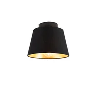 Oprawy, klosze i abażury - QAZQA Plafon klosz bawełniany czarno-złoty 20cm - Combi czarny - miniaturka - grafika 1