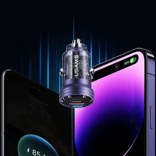 USAMS Ład. sam. C35 USB+USB-C 45W Fast Charge fioletowy/purple CC175CC02 (US-CC175) - Ładowarki samochodowe - miniaturka - grafika 11
