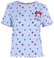 Koszulki i topy damskie - DISNEY Myszka Minnie Damska koszulka z krótkim rękawem, błękitna z wiśniowym wzorem M - miniaturka - grafika 1