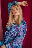 Bluzy damskie - ostatnia sztuka ~ aksamitne KIMONO MIDI 2w1 BLUZA/ szlafrok, autorski print RAFA KORALOWA turkusowa - miniaturka - grafika 1