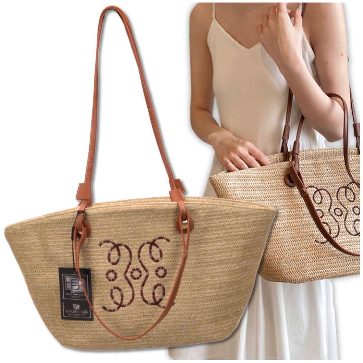 Torba Plażowa BAD&BAGS Duża Torebka Na Plażę Piknik Damska Na Ramię Shopper