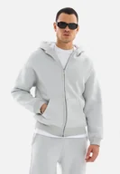 Bluzy damskie - jednokolorowa bluza z kapturem Basic Oversized Zip Premium męska i damska bluza dresowa (Unisex) malowana na szaro S - miniaturka - grafika 1